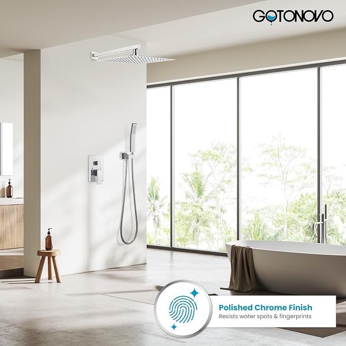 gotonovo Rainfall Bathroom Shower System Rain Shower Head and Handle Set Wall - Image 2