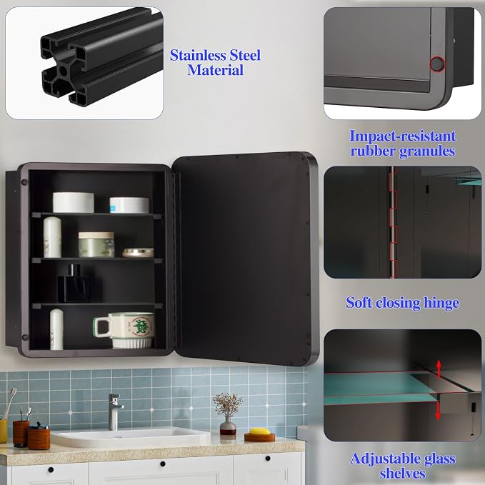 Bathroom Medicine Cabinet, Recessed & Surface Wall Cabinet - Image 4