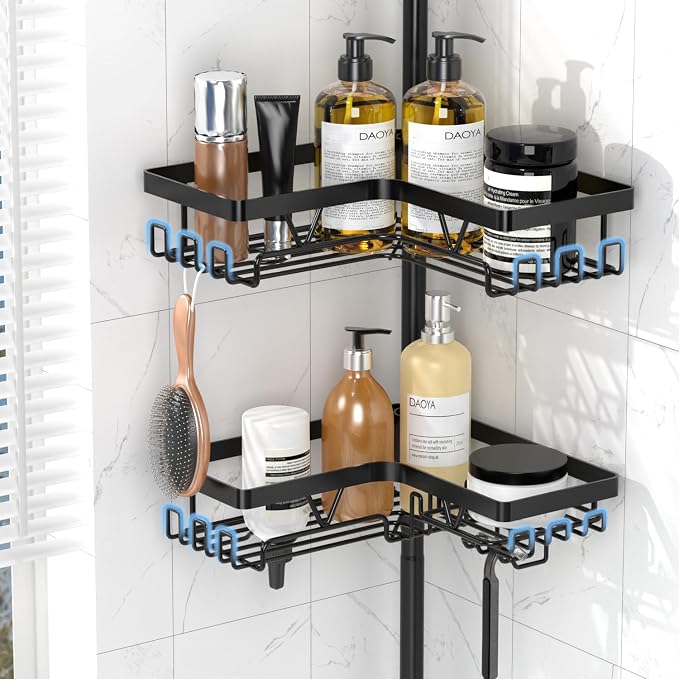 Corner Shower Caddy + 2 Soap Holders, 4 Tier Shower Caddy Tension Pole - Image 6
