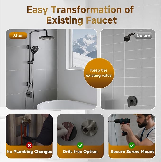 BRIGHT SHOWERS Shower System, 9 Inch Rain Shower Head - Image 6