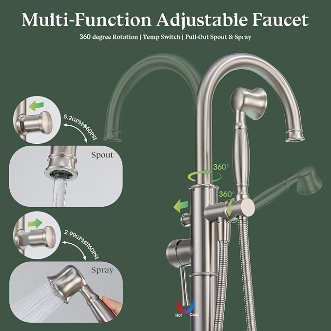 Free Standing Tub Faucet, Wintap Classic Freestanding Bathtub Faucet - Image 3