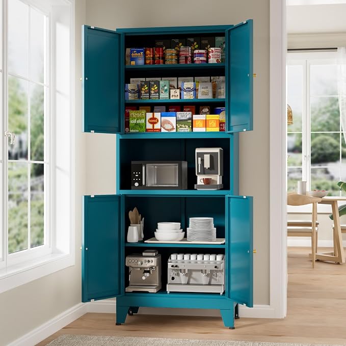 Metal Kitchen Pantry Cabinet, Freestanding Cupboards - Image 6