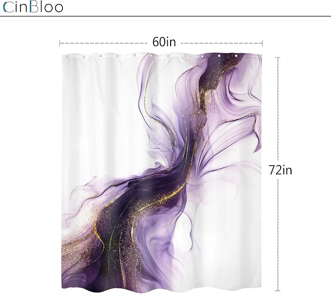 Cinbloo Purple Shower Curtain 60Wx72H Abstract Marble Ombre Gold Bathroom Decor - Image 5