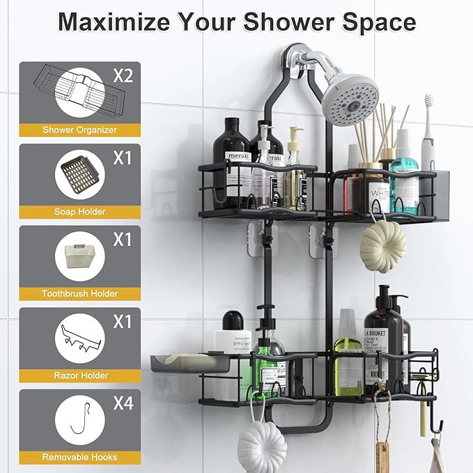 Shower Caddy Hanging Organizer, Rustproof Over Shower Head Caddy Holder - Image 2