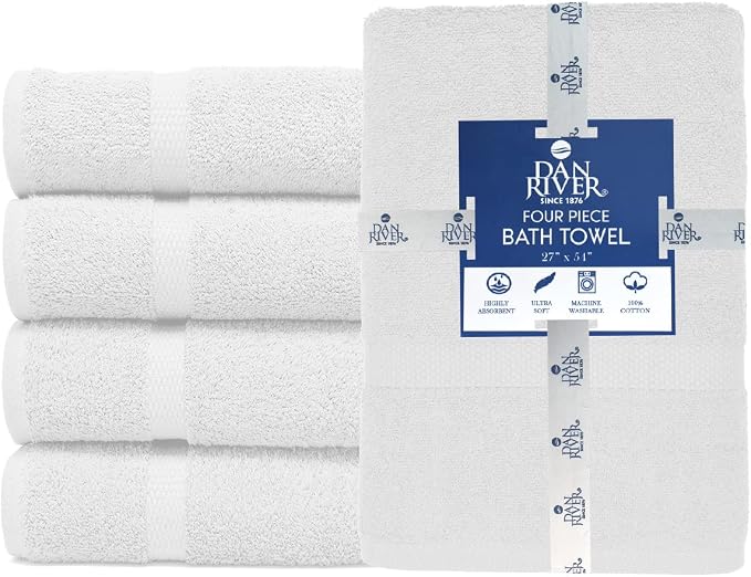 DAN RIVER Bath Towels Set of 4, 27 x 54 Inches, 100% Cotton, Larger & Lighter - Image 3
