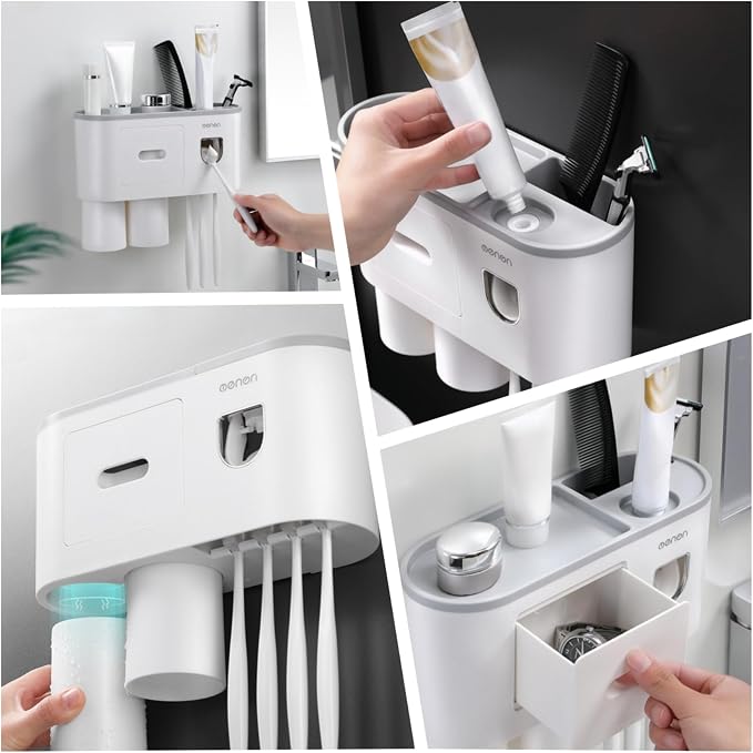 No-Drill Wall Mounted Toothbrush Holder, Bathroom Shelf, - Image 4