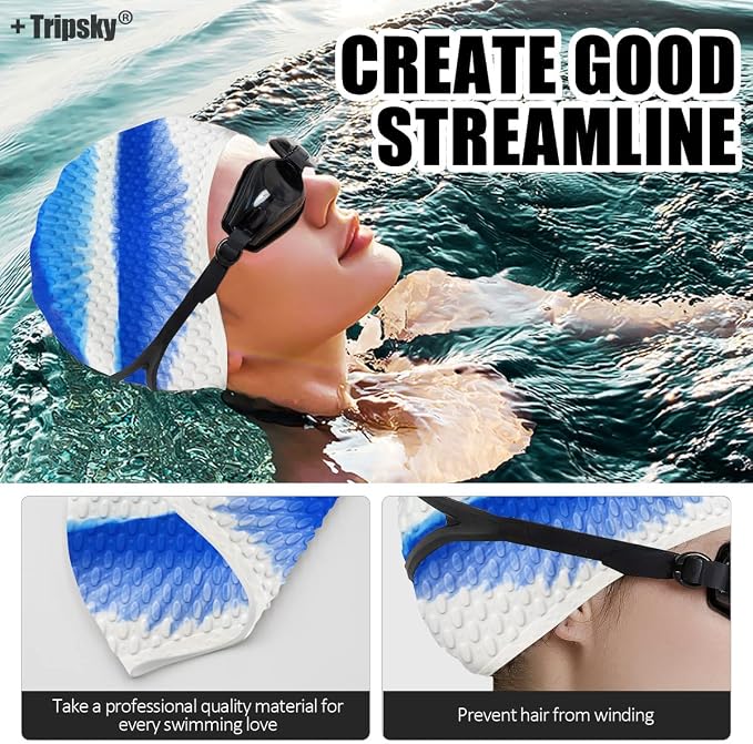Tripsky Silicone Swim Cap, Comfortable Bathing Cap Ideal - Image 5