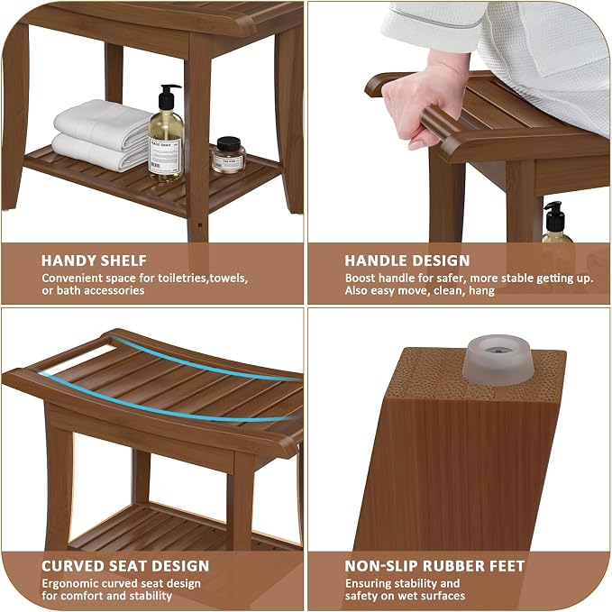 Bamboo Shower Stool Bench Waterproof - Image 5