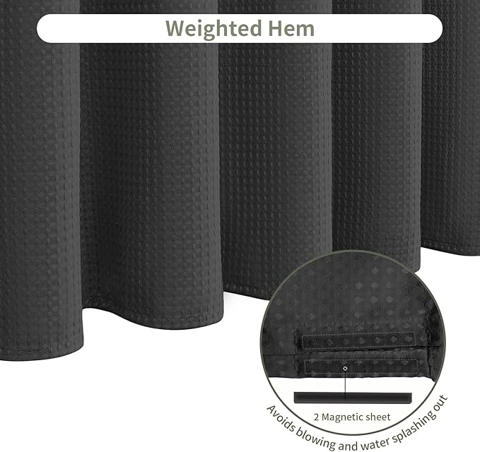 Inhousolu Fabric Shower Curtain Waffle Weave, 230 GSM Heavy Duty, Weighted Hem - Image 5