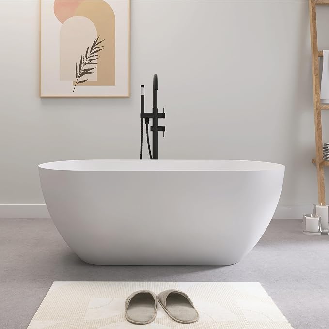 SJ STAR&JANE 51" Solid Surface Freestanding Bathtub, Matte White Oval Soaking by SJSTARJANE