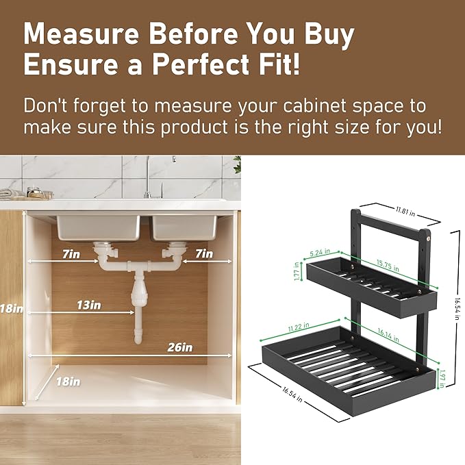 Bamboo Under Sink Organizer and Storage, 2 Tier Pull Out Cabinet Organizer - Image 2