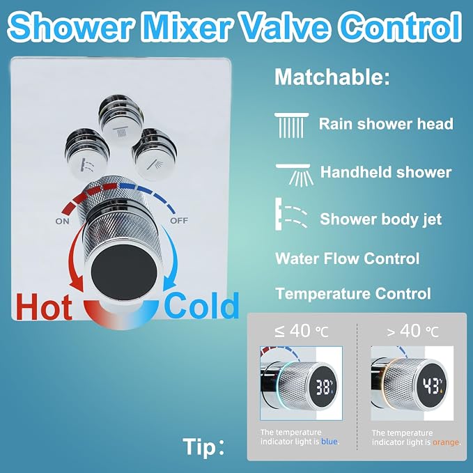 Digital Display Shower Valve Shower Valve 3 Way Shower Diverter Valve Shower - Image 4