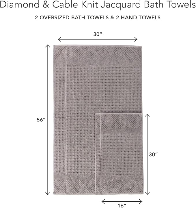 Texere 100% Organic Cotton Diamond Jacquard 700 GSM Luxury Bath Towel Sets - Image 6