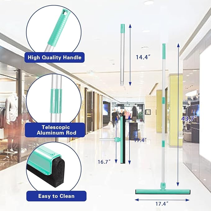 18" Floor Squeegee with 43" Adjustable Aluminum Handle Light Duty Magic Broom - Image 7
