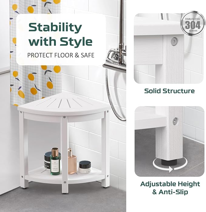 Waterproof Corner Shower Stool for Inside Shower, Poly Lumber Shower Bench Seat - Image 4