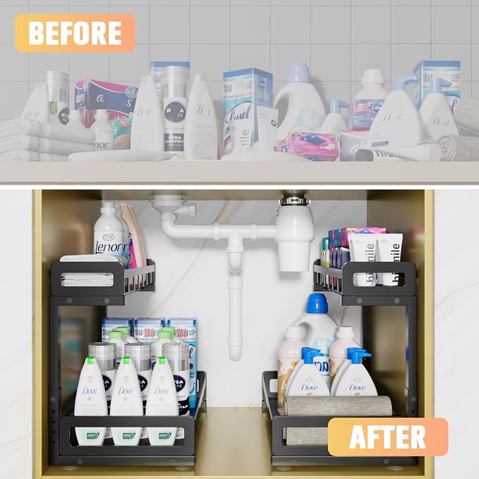Under Sink Organizer, Metal Large Capacity 2-Tier Sliding Cabinet Storage Rack - Image 6