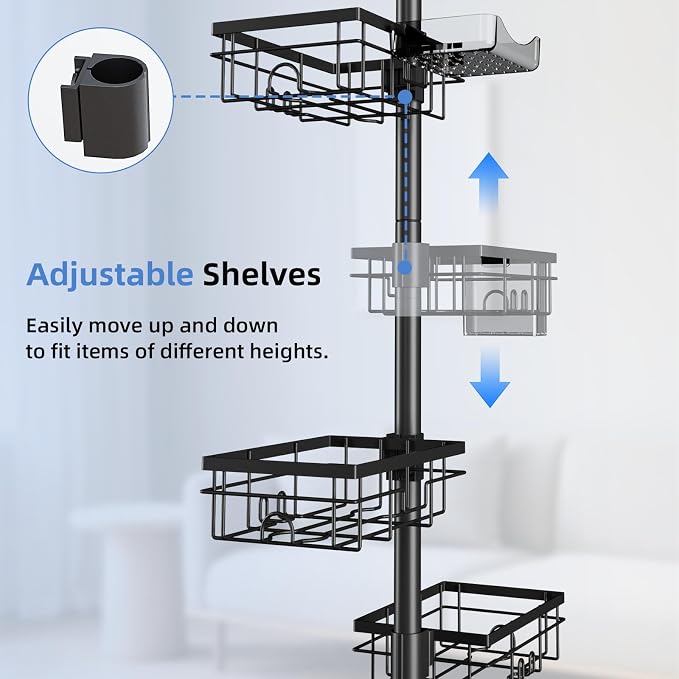 GearFusion Shower Caddy Organizer Tension Pole, Rustproof 4 Tier Corner Shower - Image 4