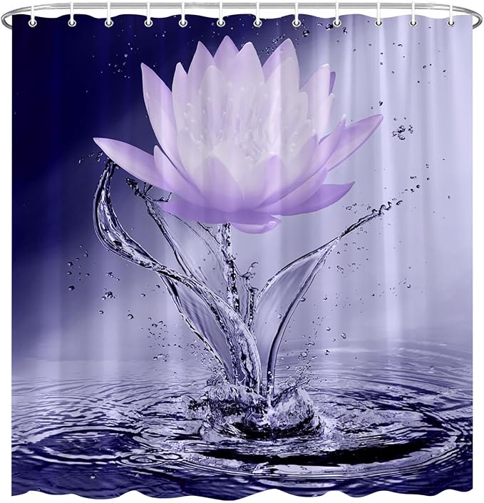 Lotus Shower Curtain Black White Violet Flower Elegant Blooming Floral - Image 2