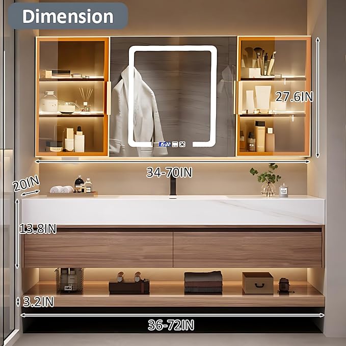 Single Sink Bathroom Vanity, Bathroom Cabinet has LED Lights Fog Mirror & Solid - Image 2