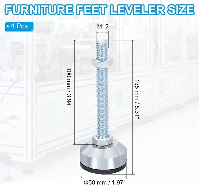 PATIKIL Furniture Leveling Feet 2" Dia Base M12 Thread - Image 2
