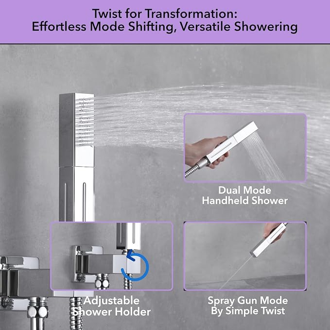 VANFOXLE Temperature Shower Faucet Set Chrome Shower System, Push Button - Image 5