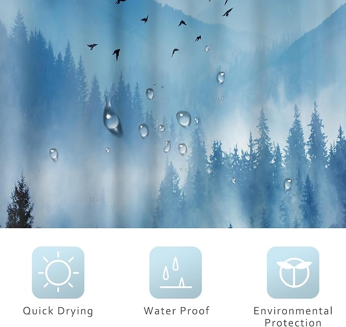 Riyidecor Stall Half Small Rv Shower Curtain 36Wx72H Inch Blue Mountain Single - Image 5