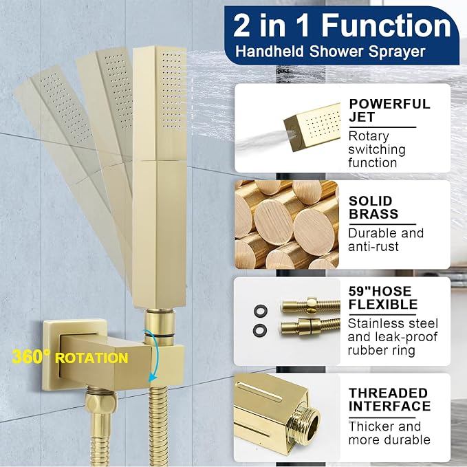 Dual Shower Heads System 16"x32" Ceiling Mount Rainfall and 6" Wall Mounted - Image 6