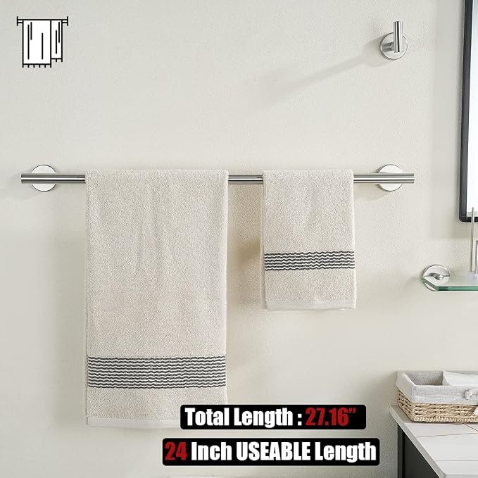 JQK Bath Towel Bar, 27 Inch 304 Stainless Steel Thicken 0.8mm Towel Rack - Image 3