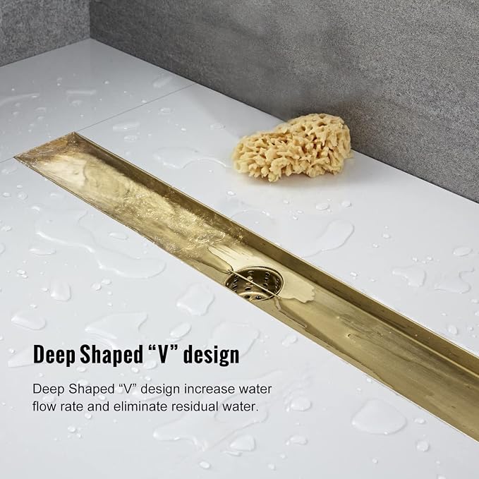 Linear Shower Drain, 28 inch Gold Drain - Image 3