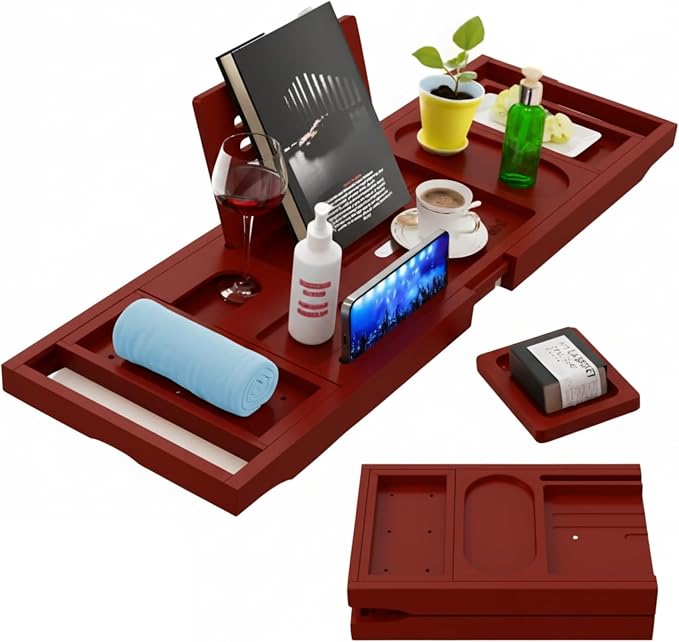 Bamboo Bathtub Caddy Tray Expandable & Foldable Bath Shelfwith Book, Tablet & by Unknown