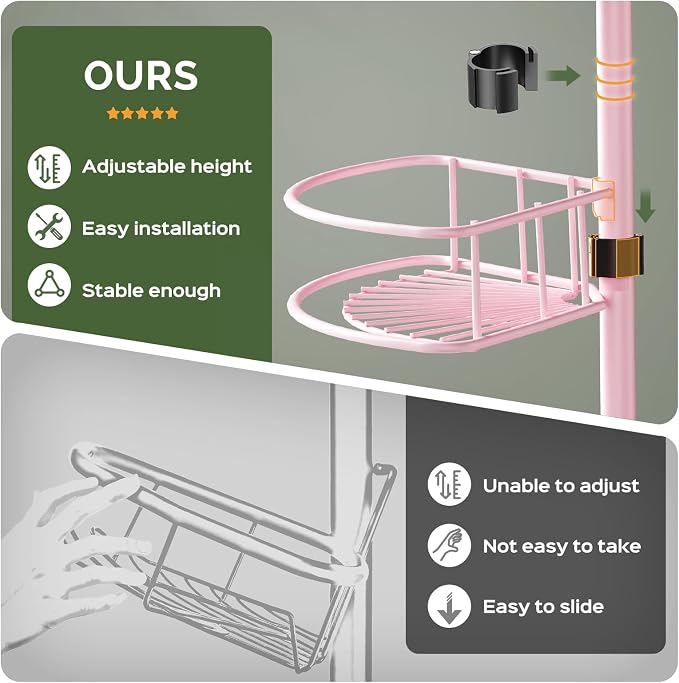HAMITOR Corner Shower Caddy Tension Pole: 4-Tier Rust-Resistant Adjustable - Image 3