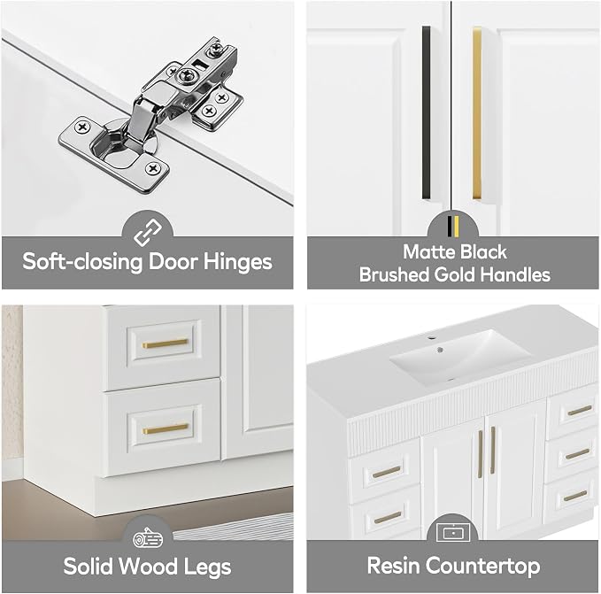 48” Bathroom Vanity with Sink, Freestanding Bathroom Vanity with Integrated - Image 4