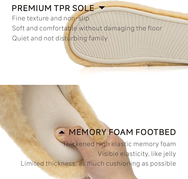 Chantomoo Womens Slippers Memory Foam Fuzzy Cross Band Faux Fur Slippers - Image 3