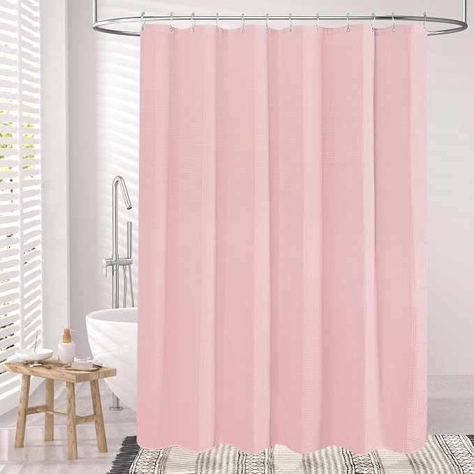 AmazerBath Blush Pink Shower Curtain Fabric, Waffle Shower Curtain Heavy Duty - Image 2