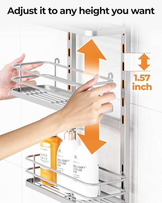ODesign 3 Tier Height-Adjustable Shower Caddy Hanging Anti-Swing-Over The - Image 6