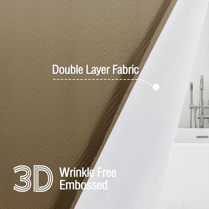 Gibelle Ombre Brown Shower Curtain, 3D Embossed Textured Herringbone Fabric - Image 3