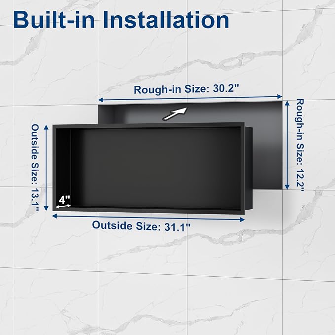 Neodrain 30X12Inch Shower Niche, Matte Black Wall Cubby Stainless Steel Wall - Image 3