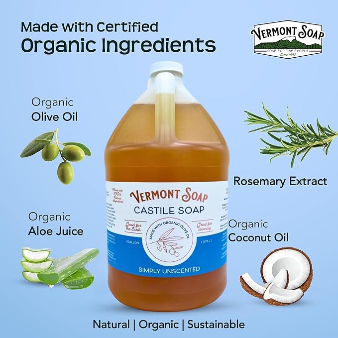 Vermont Castile Soap Unscented, Gentle Liquid Soap - Image 3