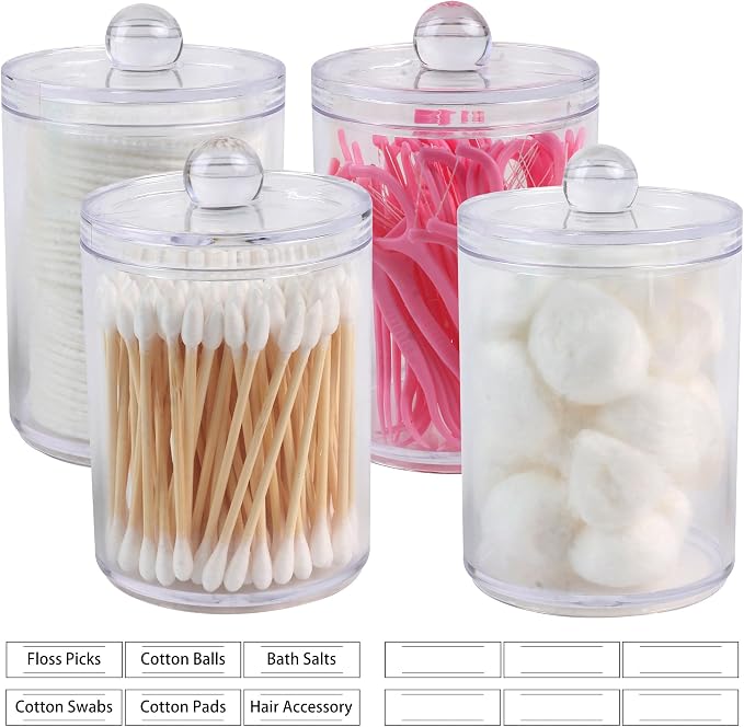 4 Pack Acrylic Qtip Holder Dispenser, Bathroom Canisters Apothecary Jar Set - Image 5