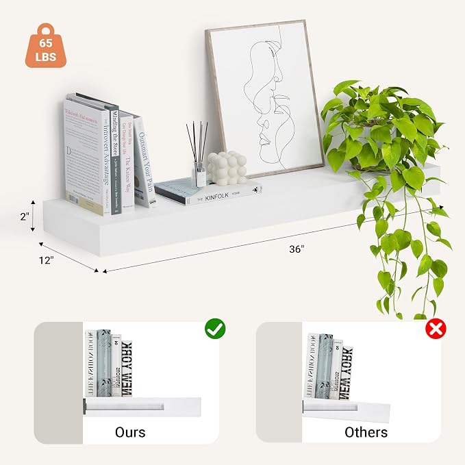 Heimlove 12" Deep Floating Shelves, 36 x 12 Inch Wall Mounted Long Floating - Image 3