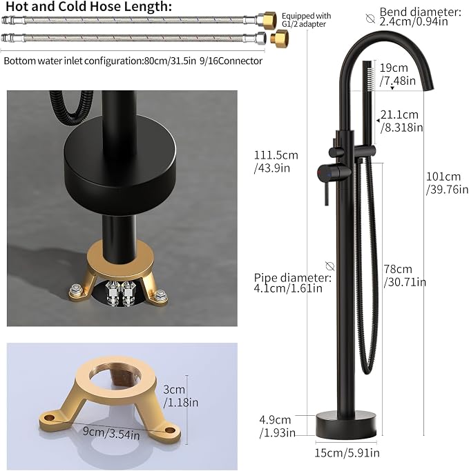 Freestanding Bathtub FaucetFloor Mount Bathtub Filler Shower Mixer Faucet - Image 4