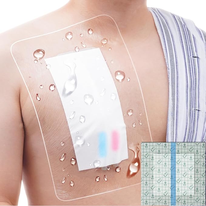 25 Pcs Waterproof Dialysis Catheter Shower Cover + Non-Stick Center Pad by Hola+Health