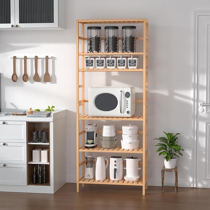 VASMIA 6-Tier Bamboo Shelf, Bamboo Storage Shelving Unit, Tall Bookcase - Image 8