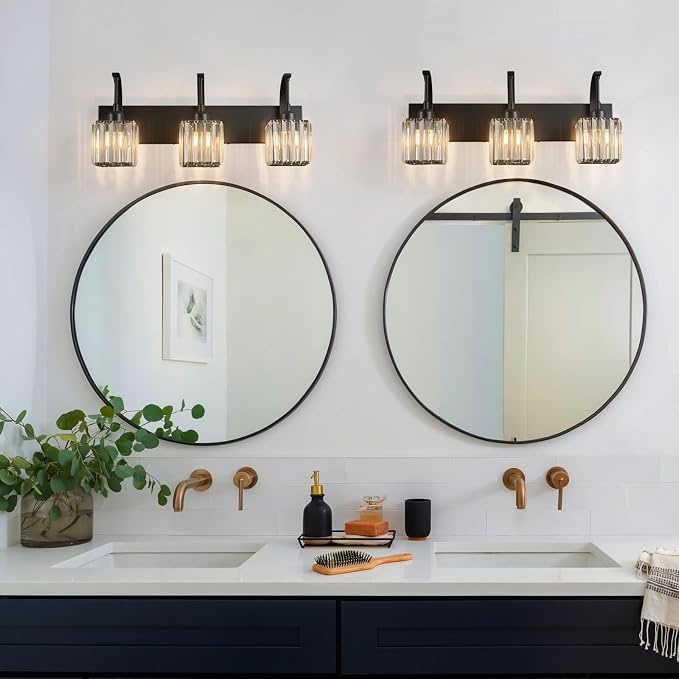 Crystal Vanity Lights 3-Light Black Bathroom Vanity Lights Modern Crystal - Image 3