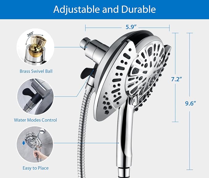 2-in-1 Shower Head with Handheld Combo: 2.5GPM Rainfall Shower Head & Handheld - Image 5