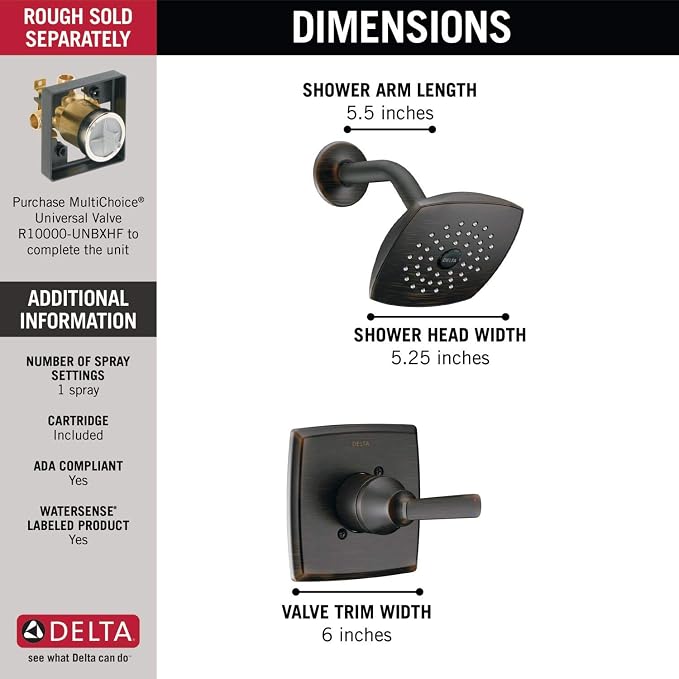 Delta Ashlyn 14 Series Rain Shower Faucet Set, Oil Rubbed Bronze Shower Head - Image 4
