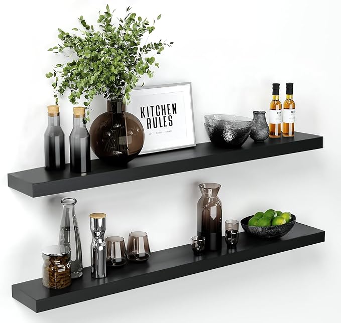 Homeforia Floating Black Shelf 60 inch, High End Solid Real Wood 60 inches Long by Homeforia