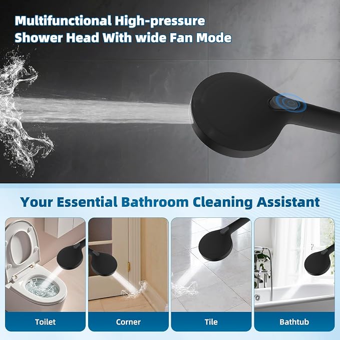 Hibbent All Metal Shower Head, 10 Sprays, Showerhead Holder, Matte Black - Image 7