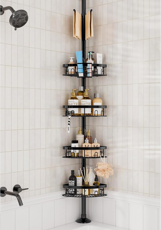 Rustproof Corner Shower Caddy Freestanding Tension Pole, 4 Large Baskets by cutefafa