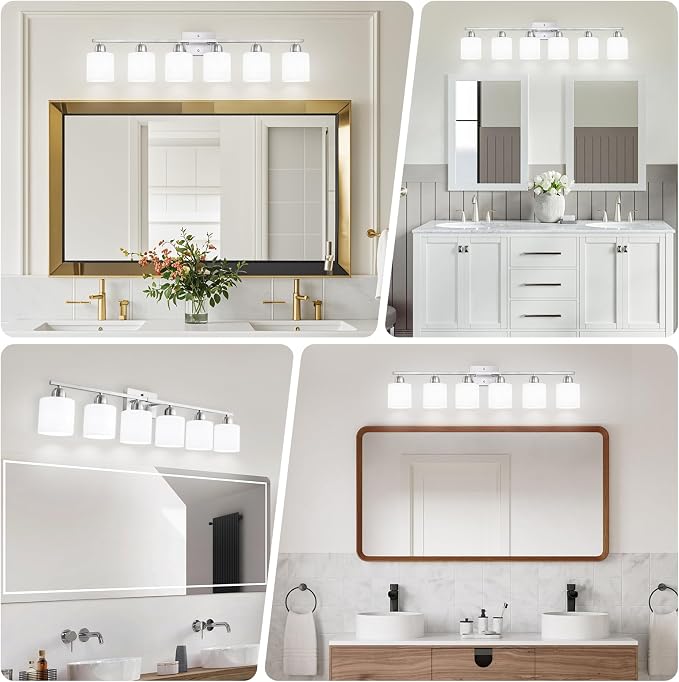 Brushed Nickel Vanity Light for Large Mirror, 6 Light Bathroom Lighting - Image 3